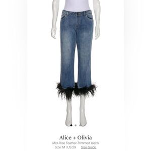 Alice + Olivia cropped feather trim denim. Size 29.